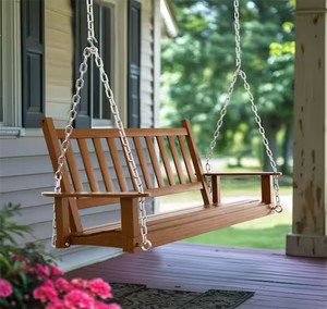 VEIKOUS 4 ft. Wood Patio Porch Swing Outdoor With Chains and Curved Bench, Brown