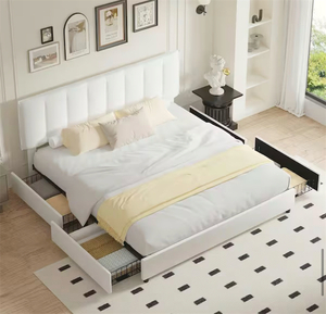 VECELO Upholstered Bed, White Metal Frame King Platform Bed with 4-Storage Drawers and Adjustable Headboard Bed Frame Msrp $336.99