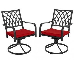 NUU GARDEN E-coating Metal Outdoor Swivel Chair with Red Cushion - Set of 2