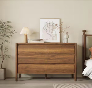 FUFU&GAGA Brown Wood Grain 6-Drawers 47.2 in. Wide Thick Board Chest of Drawers, Dresser, Storage Cabinet with 5-Legs Msrp $225.04