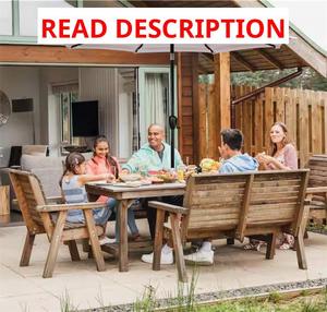 Sun-Ray 9 ft. Steel Market Solar Lighted 8-Rib Round Patio Umbrella in Beige and White Stripe