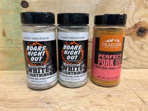 Boars Night Out White Lightning and Traeger Perfect Pork Rub seasonings (lot of 3)