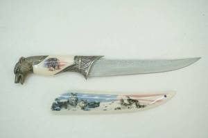 stainless steel American Flag Wolf fantasy dagger Bowie Knife wdecorative scabbard and pommel
