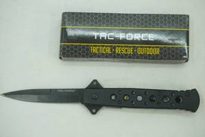 Tac Force TF-698BK spring assisted stiletto pocket knife w3 black spear point blade and drilled hole handle design