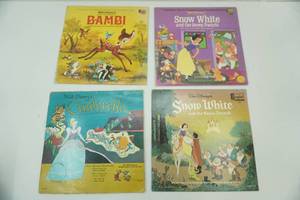 4ct Vintage Walt Disney Vinyl Records. Mickey and the Beanstalk 1968, The Arabian Nights 1968, Petes Dragon 1977, Ronco Walt Disney Greatest Hits 1976