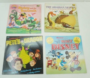 4ct Vintage Walt Disney Vinyl Records. Bambi 1969, Snow White 1968 & 1969, Cinderella 1945