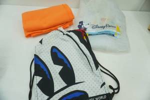 Walt Disney World Rain Poncho & Drawstring Backpack New Orange Fleece Blanket