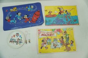 Vintage Walt Disney Productions Mickey Mouse Club Collector melamine plate, place mats, kids flatware