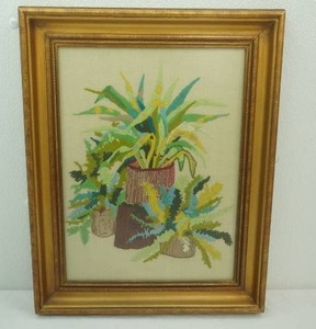 Vintage Framed crewel embroidery art piece 16x20