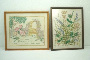 Framed vintage needlework pieces 14.75x12.75 11x 14