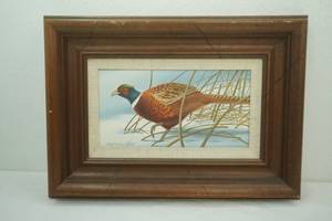Vintage Framed Pheasant Painting. Brey Fogle 1983. 19.5x13.75