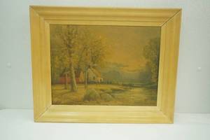 Framed Artwork. Vintage Landscape painting Rustic Homestead by Robert Wood. 20x16