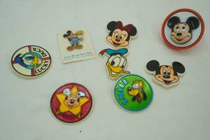 Vintage Monogram Products Walt Disney Productions Pins, Vintage 1970s GE Mickey Night Light