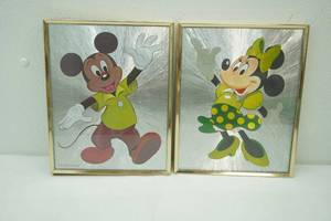 Vintage 8x10 Walt Disney Productions Foil Art Prints: Mickey & Minnie