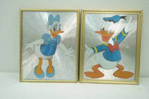 Vintage 8x10 Walt Disney Productions Foil Art Prints Daisy & Donald Duck. Dufex holographic foil art print