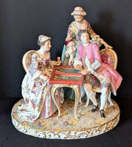 ULL - Antique Meissen Style Hand Painted Porcelain Figural Group