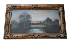 ULL - Framed Landscape Painting With Ornate Gilt Frame