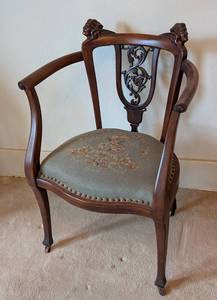 ULL - Late Victorian Mahogany Corner Chair With Floral Upholstery
