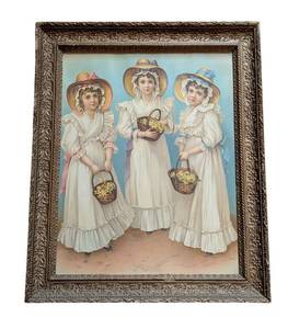 ULK - Early 1900s Chromolithograph Spring Maidens Three Sisters Framed