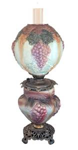 ULL - Antique Consolidated Lamp & Glass Gone With the Wind Puffy Grape Parlor Lamp