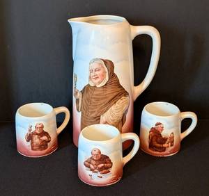 ULL - Vintage Monk Pitcher & 3 Mugs Set