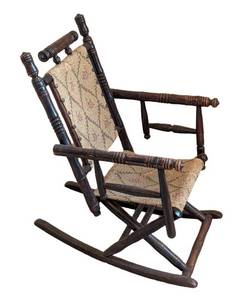 ULL - Antique Victorian Spool-Turned Doll Rocking Chair