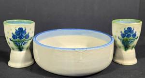 LL-L - Vintage M.A. Hadley Pottery Blueberry Bouquet Set (Lot of 3)