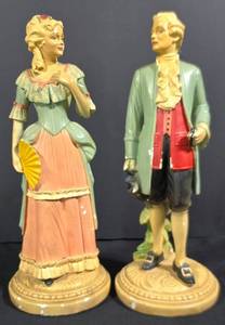 LL-L - Vintage Chalkware Victorian Couple Figurines Pair