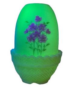 ULR - Vintage Fenton Custard Uranium Glass Fairy Lamp Hand Painted Floral
