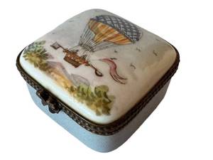 Limoges Hand-Painted Porcelain Trinket Box - Le Ballon de Blanchard Balloon