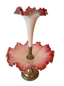 Antique Pink Cased Glass Two-Tier Epergne Centerpiece