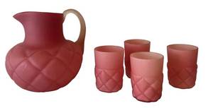 LR - Antique Consolidated Glass Co. Florette Pink Satin Glass Lemonade Set (Lot of 5)