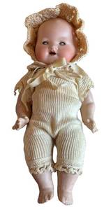 ULR - Antique Miniature Doll in Porcelain Cradle