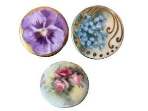 Vintage Hand-Painted Porcelain Buttons (Lot of 3)