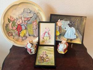 ULR - Royal Albert Beatrix Potter Mixed Lot - 2 Figurines, Tray & 2 Artworks