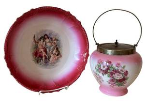 Royal Vienna P.M. B. China Germany Hand Painted Bowl & Lidded Jar Set