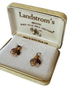 Vintage Landstroms Black Hills Gold Clip Earrings in Original Box