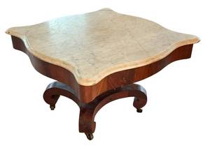ULR - Antique Marble Top Coffee Table With Castors
