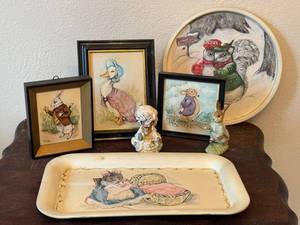 ULK - Hand-Painted Beatrix Potter Artwork, Tray & Beatrix Pottery Lady Mouse Figurine