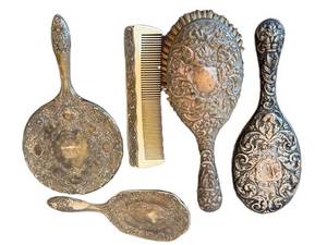 ULK - Vintage Vanity Mirror and Grooming Brush Set Mixed Lot
