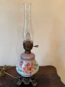 Vintage Hand Painted Electrified Oil Lamp