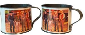 K - Vintage Bonanza Ponderosa Ranch Souvenir Tin Mugs (Lot of 2)