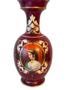 LR - Vintage Hand Painted Bohemian Style Vase 16 in