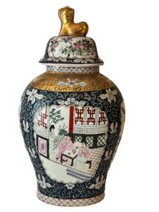 DR - Vintage Chinese Hand-Painted Porcelain Jar With Figural Lid