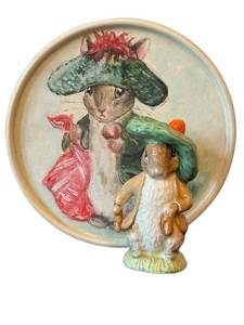 ULR - Royal Albert Beatrix Potter Benjamin Bunny Figurine & Hand Painted Metal Tray