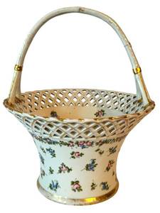 K - Vintage Schierholz Porcelain Basket With Floral Decoration