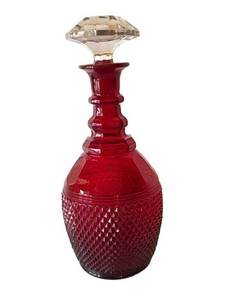 K - Vintage Ruby Red Glass Decanter With Stopper
