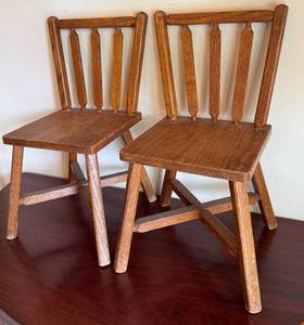DR - Vintage Childrens Oak Chairs Pair