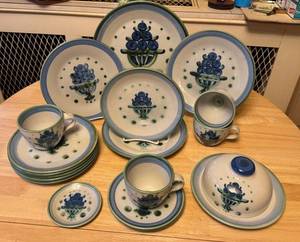 K - M.A. Hadley Blueberry Bouquet Pottery Dinnerware Set (Lot of 19)