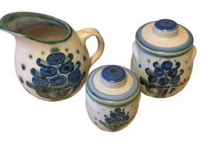 K - M.A. Hadley Blueberry Bouquet Creamer & Sugar Bowls (Lot of 3)